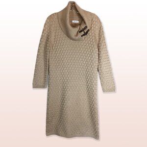 Calvin Klein Heavy Knit Cowl Neck Tan Dress Buckle Feature Size XL
